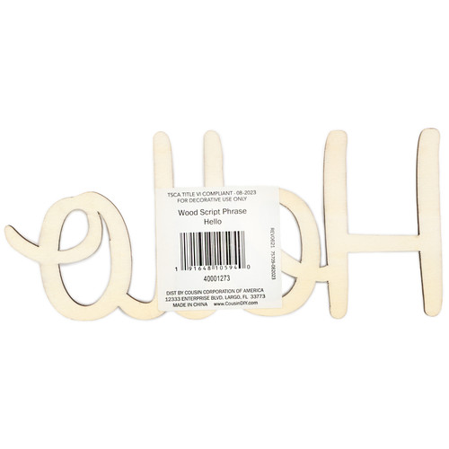 CousinDIY Unfinished Wood Script Phrase-Hello - CCSCRIPT-1273