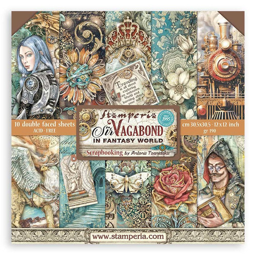 Stamperia Double-Sided Paper Pad 12"X12" 10/Pkg-Sir Vagabond In Fantasy World SBBL148 - 5993110032434