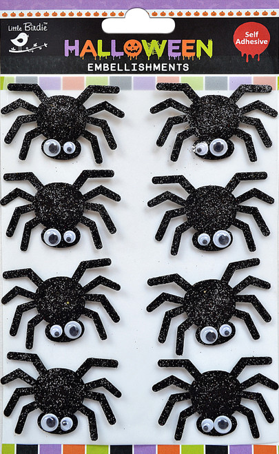 6 Pack Little Birdie Halloween Embellishments 8/Pkg-Glitter Sparkling Spider 5A00219H-1G41P - 726465506962