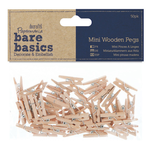 4 Pack Papermania Bare Basics Mini Wooden Pegs 50/Pkg-Plain Clothespins PM174604 - 5055170154232