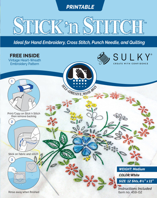 Sulky Stick 'n Stitch Printable Sheets 12/Pkg-White, 8.5"x11" - 5A00229F-1G4XV - 727072459023 Sulky Stick 'n Stitch Printable Sheets 12/Pkg-White, 8.5"x11" - 5A00229F-1G4XV - 727072459023