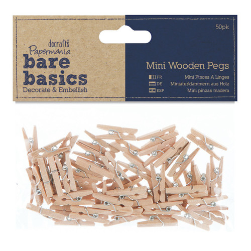 Papermania Bare Basics Mini Wooden Pegs 50/Pkg-Plain Clothespins PM174604 - 5055170154232