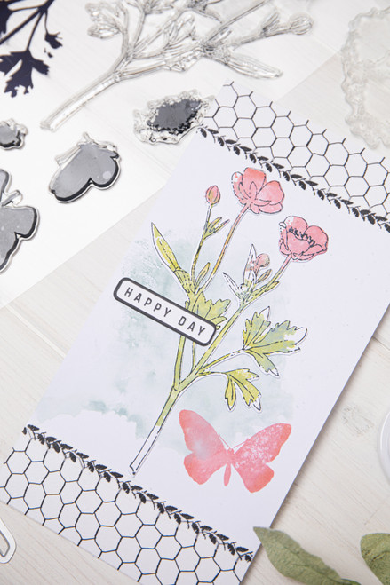 Sizzix Framelits Die & A5 Stamp Set By 49 & Market 8/Pkg-Painted Stencil Botanical 666635