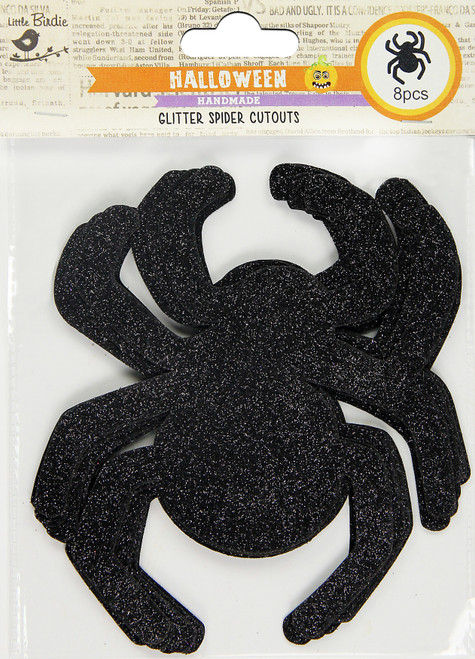 Little Birdie Halloween Embellishments 8/Pkg-Glitter Spiders 5A002186-1G42Q - 726465506979