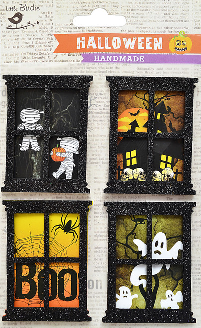 Little Birdie Halloween Embellishments 4/Pkg-Glitter Dcor 5A00218C-1G42M - 726465506993