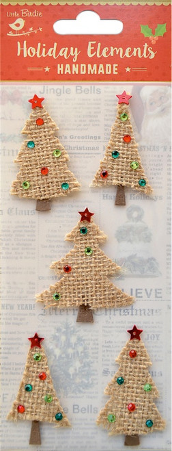 6 Pack Little Birdie Christmas Embellishments 5/Pkg-Burlap Tree 5A0021DF-1G45S - 8903236173611