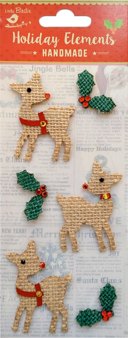 6 Pack Little Birdie Christmas Embellishments 4/Pkg-Burlap Reindeer 5A0021FX-1G45P - 8903236173512