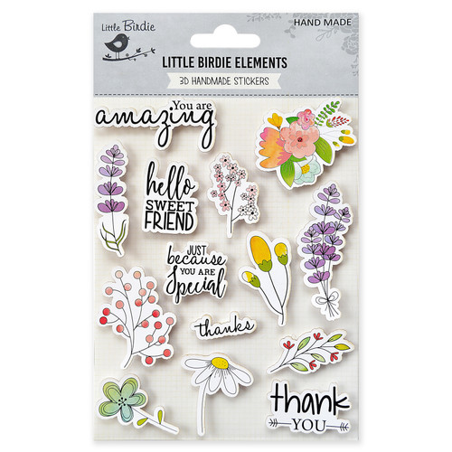 6 Pack - Little Birdie Watercolor Collection Embellishment 14/Pkg-Floral Wishes - CR70274 - 8903236521191