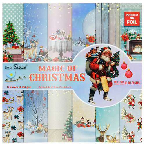 3 Pack Little Birdie Foil Printed Paper Pack 12"X12" 12/Pkg-Magic Of Christmas 5A0021FR-1G472 - 8903236715989