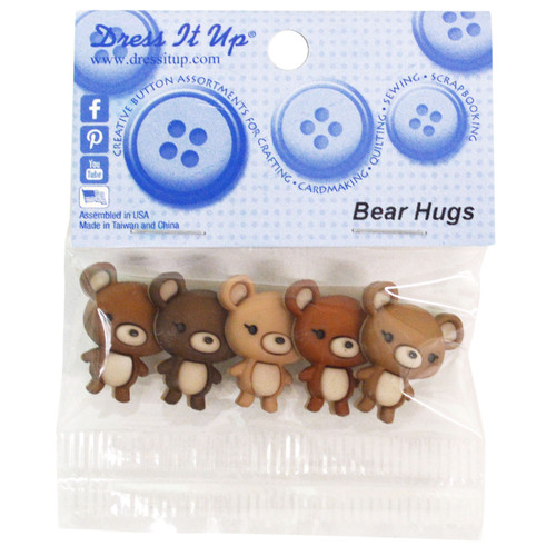 6 Pack - Dress It Up Embellishments-Bear Hugs - DIUBTN3-10286 - 787117585865