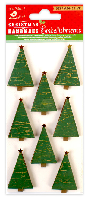 6 Pack Little Birdie Handmade Christmas Embellishments 8/Pkg-Crackled Trees 5A0021BK-1G46M - 726465507082