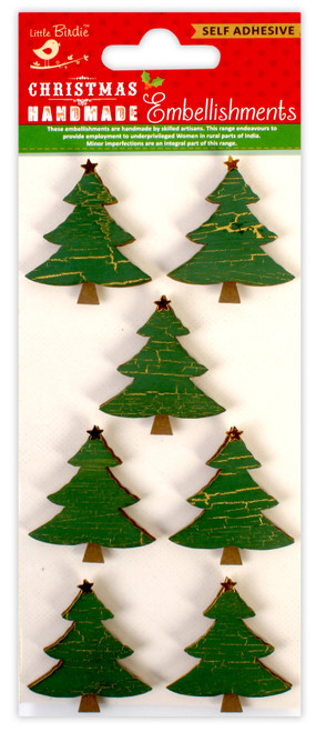 6 Pack Little Birdie Handmade Christmas Embellishments 7/Pkg-Crackled Trees 5A0021DH-1G46N - 726465507075