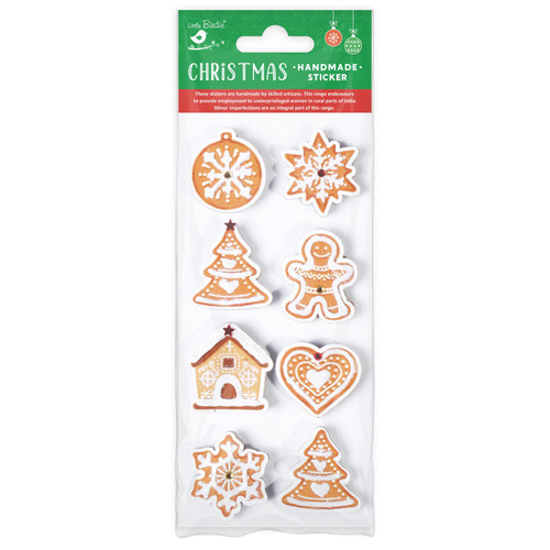 6 Pack Little Birdie Handmade Christmas Stickers 8/Pkg-Gingerbread Cookies 5A0021CH-1G46D - 726465507068