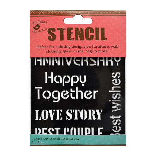 6 Pack - Little Birdie Reusable Stencil 4"X4"-Happy Together - RUSNTL4-83462 - 8903236657555