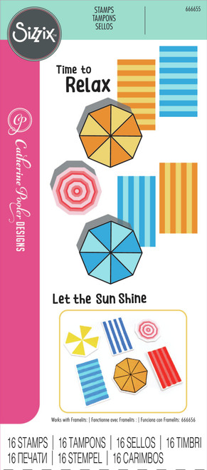 Sizzix Clear Stamps Set By Catherine Pooler 16/Pkg-Beach Blankets & Brellas - 666655 - 630454289388