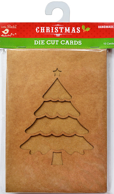 Little Birdie Die Cut Kraft Cards 10/Pkg-Festive Trees 5A0021BG-1G44C - 8903236552300