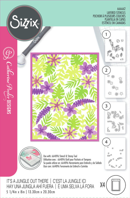 Sizzix Layered Stencils A6 By Catherine Pooler 4/Pkg-It's A Jungle Out There 666662 - 630454289456