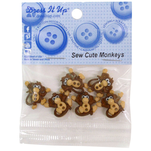 Dress It Up Embellishments-Sew Cute Monkeys DIUBTN-7678 - 787117559781