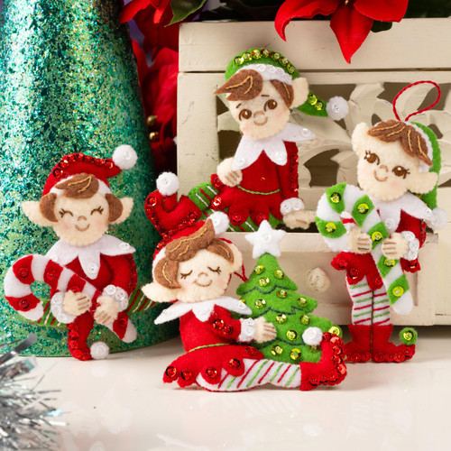 Bucilla Felt Ornaments Applique Kit Set Of 4-Merry Elves 5A0021SM-1G4PC