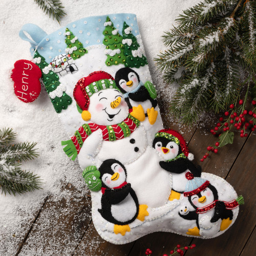 Bucilla Felt Stocking Applique Kit 18" Long-Snowy Snuggles 5A0021SF-1G4PD