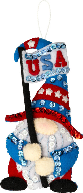 Bucilla Felt Ornaments Applique Kit Set Of 4-Red, White & Blue Gnomes 5A0021SN-1G4PF