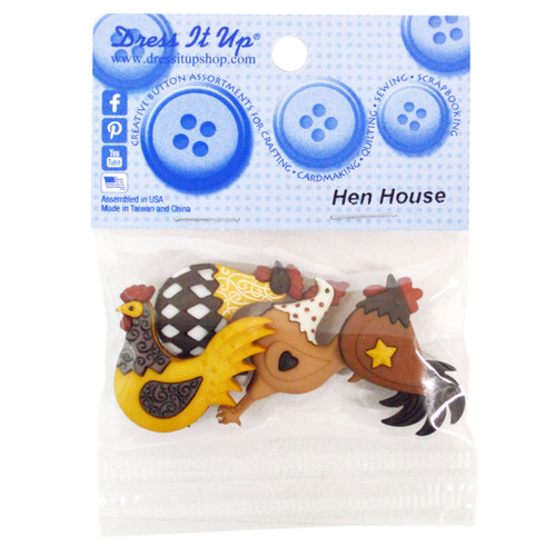 6 Pack Dress It Up Embellishments-Hen House DIUBTN-8295 - 787117565959