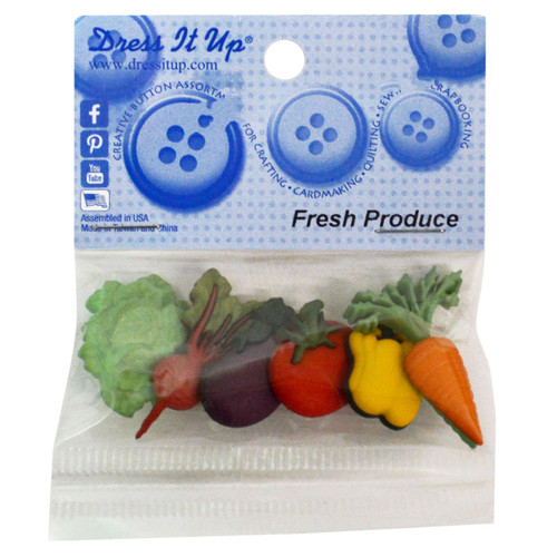 6 Pack Dress It Up Embellishments-Fresh Produce DIUBTN-9381 - 787117576818