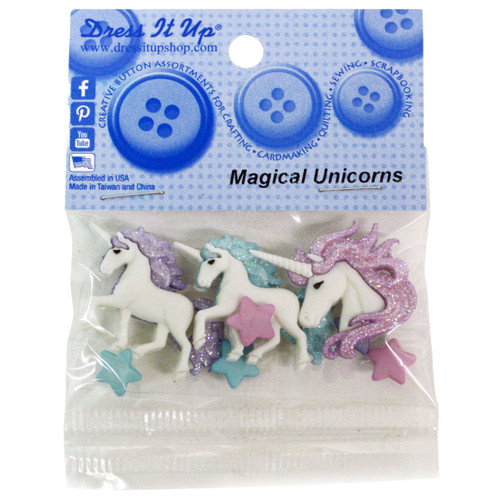 6 Pack Dress It Up Embellishments-Magical Unicorns DIUBTN-9357 - 787117576573