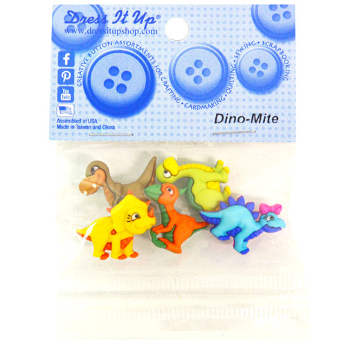 6 Pack Dress It Up Embellishments-Dino-Mite DIUBTN-7675 - 787117559750