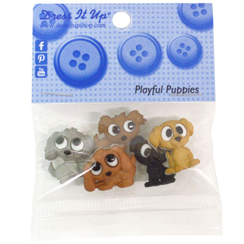 6 Pack - Dress It Up Embellishments-Playful Puppies - DIUBTN-7687 - 787117559873