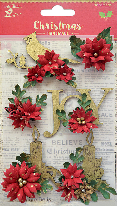 Little Birdie Christmas Embellishments 6/Pkg-Poinsettia Joy 5A0021C2-1G44Q - 8903236573374
