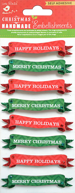 Little Birdie Christmas Sticker Embellishments 8/Pkg-Glitter Holiday Wishes 5A0021FV-1G454 - 8903236656237