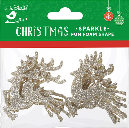 Little Birdie Christmas Self Adhesive Foam Shape 12/Pkg-Shimmer Reindeer; Gold 5A0021F5-1G45R - 726465507327