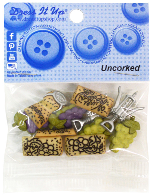 6 Pack - Dress It Up Embellishments-Uncorked - DIUBTN-6953 - 787117552539