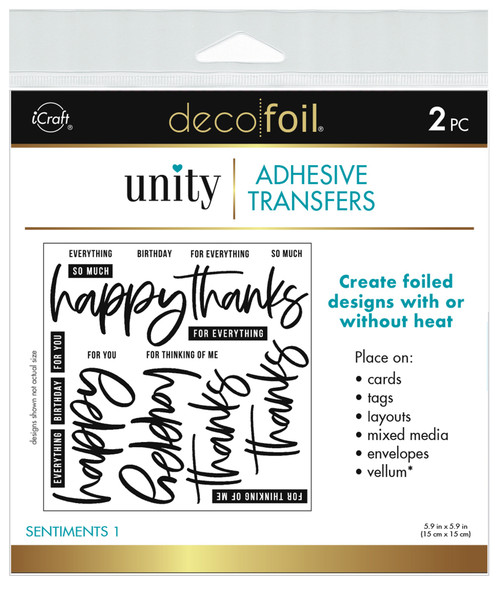 3 Pack - Deco Foil Adhesive Transfer Sheets by Unity 5.9" x 5.9"-Sentiments 1 - 5A0022T8-1G5V0 - 000943056324