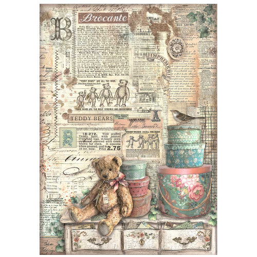 6 Pack Stamperia Rice Paper Sheet A4-Brocante Antiques Teddy Bear 5A0021KP-1G4HD - 5993110033370