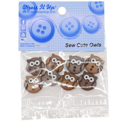 6 Pack Dress It Up Embellishments-Sew Cute Owls DIUBTN-6930 - 787117552300