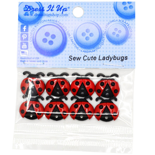 6 Pack Dress It Up Embellishments-Sew Cute Ladybugs DIUBTN-6940 - 787117552409