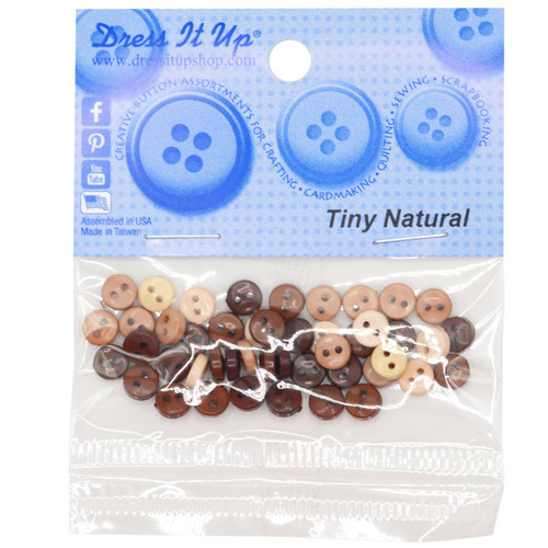 6 Pack - Dress It Up Embellishments-Tiny Round Buttons - Natural - DIUBTN-1567 - 787117305609