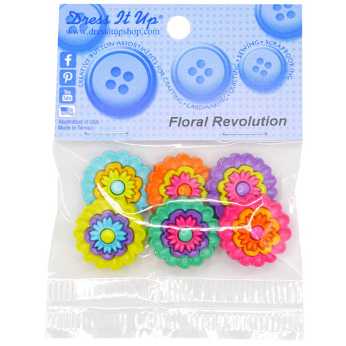 6 Pack Dress It Up Embellishments-Floral Revolution DIUBTN-5385 - 787117536850