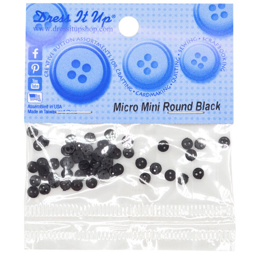 6 Pack Dress It Up Embellishments-Round Buttons Black DIUBTN-3244 - 787117515442