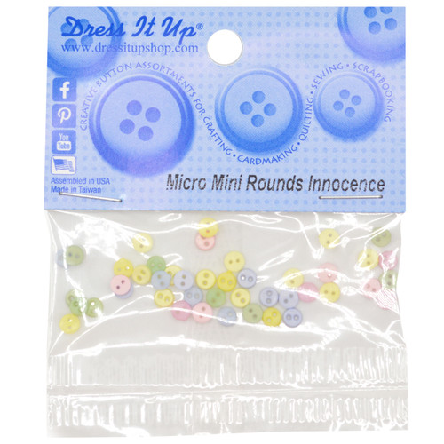 6 Pack Dress It Up Micro-Mini Button Embellishments-Round Innocence DIUMM-3014 - 787117513141