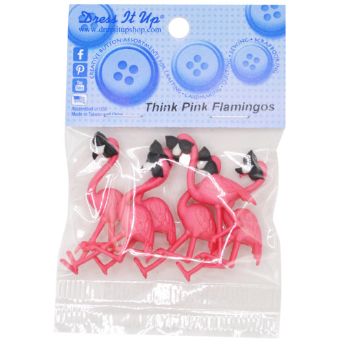 6 Pack - Dress It Up Embellishments-Think Pink Flamingos - DIUBTN3-10407 - 787117587074 6 Pack - Dress It Up Embellishments-Think Pink Flamingos - DIUBTN3-10407 - 787117587074
