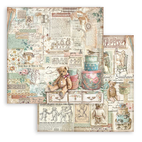 10 Pack Stamperia Double-Sided Cardstock 12"X12"-Brocante Antiques Teddy Bear 5A0021KY-1G4GT - 5993110033318