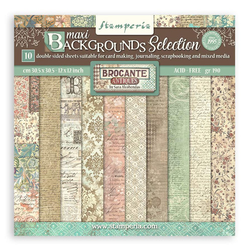 Stamperia Maxi Backgrounds Double-Sided Paper Pad 12"X12"-Brocante Antiques 5A0021KR-1G4H8 - 5993110033745