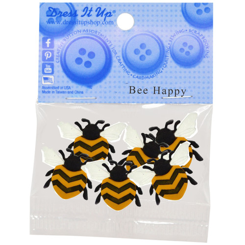 Dress It Up Embellishments-Bee Happy - DIUBTN-9382 - 787117576825