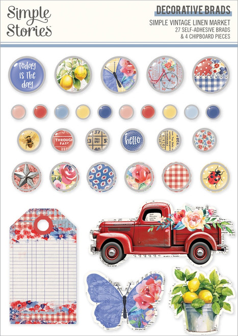 3 Pack - Simple Vintage Linen Market Brads-Decorative - 5A0022KX-1G5JW - 810150771725