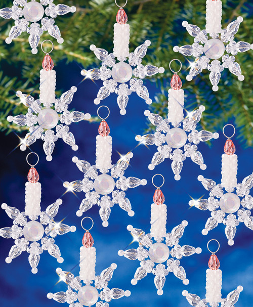 The Beadery Holiday Beaded Ornament Kit-Snowflake Candle 2"X2.5", Makes 12 BOK-1G6H2 - 045155908108