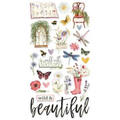 Simple Vintage Meadow Flowers Chipboard Stickers-6"X12" - 5A0022LZ-1G5HB