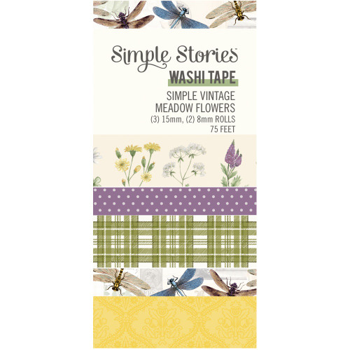 Simple Vintage Meadow Flowers Washi Tape-5/Pkg - 5A0022L3-1G5HQ - 810150772203